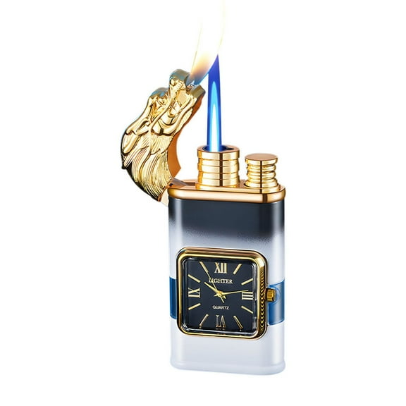 openpig Cool Lighters, Windproof Carving Dragon Antique Lighter, Reusable Vintage Watch Bezel Jet Flame Torch for Collection, Decorative, Gift, Present (Without Fuel) (White)