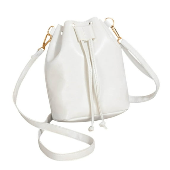 openpig Drawstring Crossbody Bag Large Capacity Organizer Bag, Women's Shoulder Bag, PU Leather Crossbody Bag Drawstring Handbag Purse White