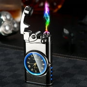 openpig Electric Plasma Electric Arc Lighter, Windproof Lighters, Rechargeable Lighters, Metal Lighter with Clock, LED Power Display Black