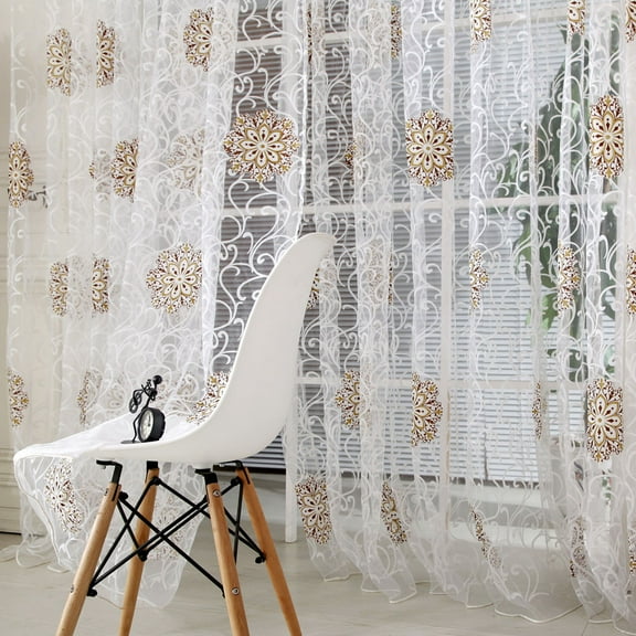 openpig Exquisite European Embroidered Floral Sheer Curtains, Embroidered Sheer Curtains, Transparent Voile Window Treatment Drapes for Bedroom Luxury Transparent Tulle for for Living Room