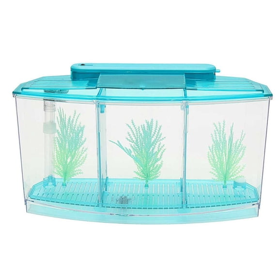 openpig Fish Tank, Betta Fish Tank, Adjustable LED Light Acrylic Aquarium with Water Change Valve, Small Fish Tank Starter Kit for Office Home Room Decor (Blue)