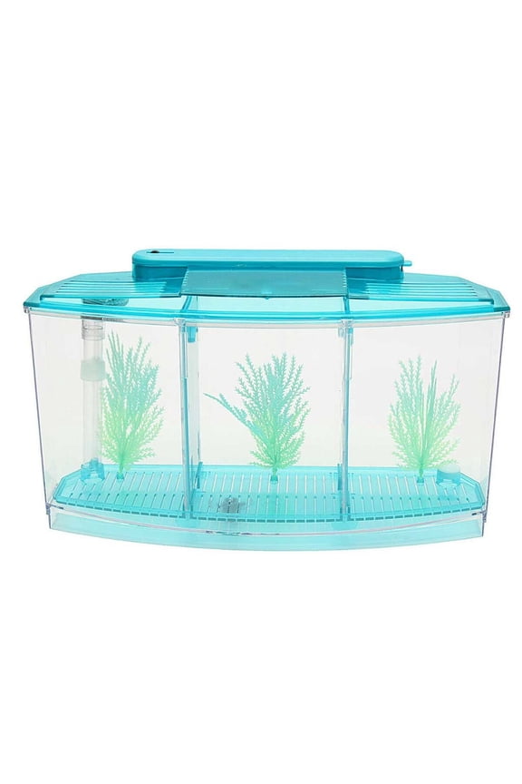 Fish Tank, Betta Fish Tank, Adjustable LED Light Acrylic Aquarium with Water Change Valve, Small Fish Tank Starter Kit for Office Home Room Decor (Blue)
