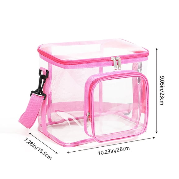 openpig Insulated Reusable Lunch Bag, Clear Lunch Bag, Durable Plastic See Through Lunch Bag with Adjustable Shoulder Strap Handle for Work, School, Stadium Approved, Freezer Proof (Hot Pink)