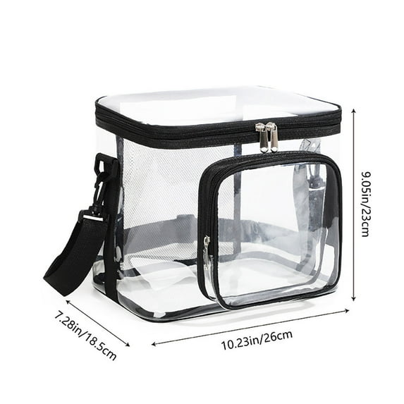 openpig Insulated Reusable Lunch Bag, Clear Lunch Bag, Durable Plastic See Through Lunch Bag with Adjustable Shoulder Strap Handle for Work, School, Stadium Approved, Freezer Proof (Black)