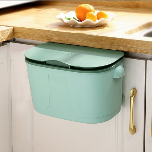 openpig Kitchen Compost Bin for Counter Top or Under Sink, Hanging Small Trash Can with Lid for Cupboard/Bathroom/Bedroom/Office/Camping, Mountable Indoor Compost Bucket (Green)
