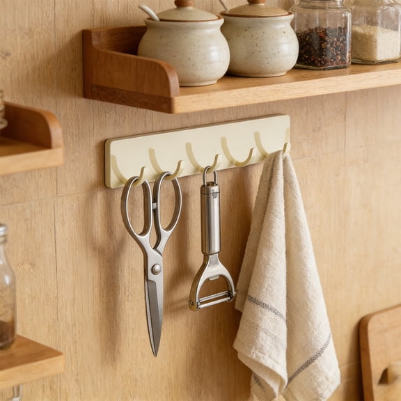 openpig Kitchen Tool Hook Plate, Coat/Hat Rack Wall Mount, Mounted Hanging Hook Rail for Clothes, Towels, Purses, Bags, Kitchen, Entry, Closet Organization, A