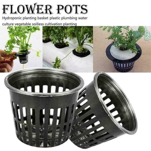 openpig Net Cups Pots, 10 Pieces Black Plastic Garden Mesh Net Pot Hydroponic Basket Planting Nursery Grow Supplies