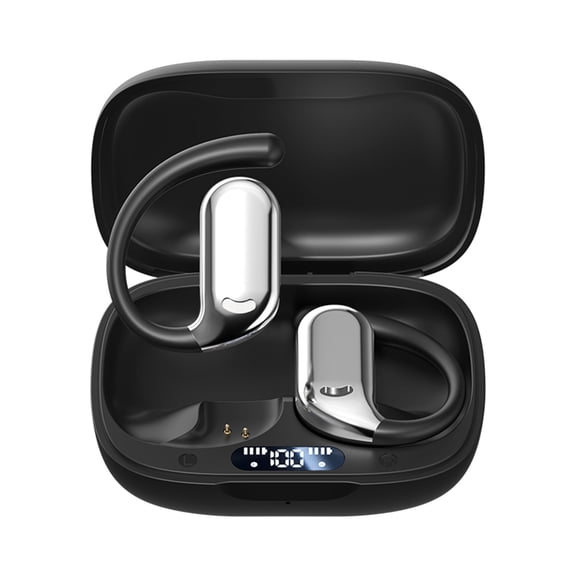 openpig Open Ear Headphones, Over Ear Earbuds with Ergonomic Ear Hooks, Lightweight Design, Bluetooth Headphones 5.4 with Smart Digital Display for Sports/Fitness/Travel (Black)