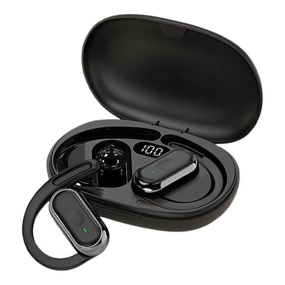 openpig Open Ear Headphones, Wireless Earbuds Bluetooth Headphones, Stereo Deep Bass Over-Ear buds, LED Display Earphones with Earhooks for Workout/Running - C