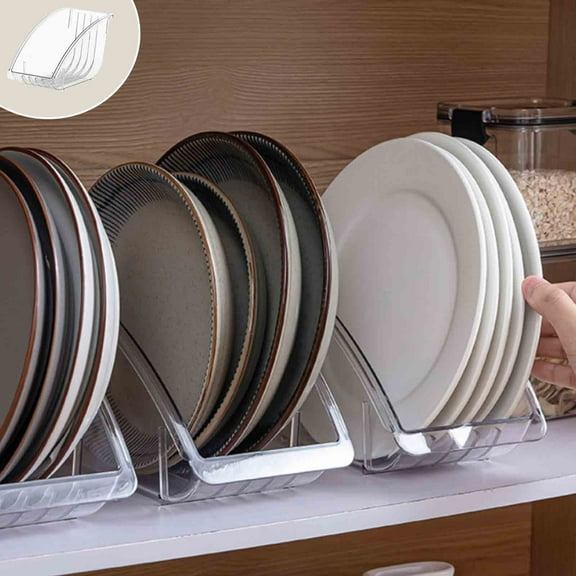 openpig Plate Holders Organizer, Dish Storage Display Rack for Cabinet, Counter and Cupboard, Plastic Dinner Dish Drainer for Kitchen Clear
