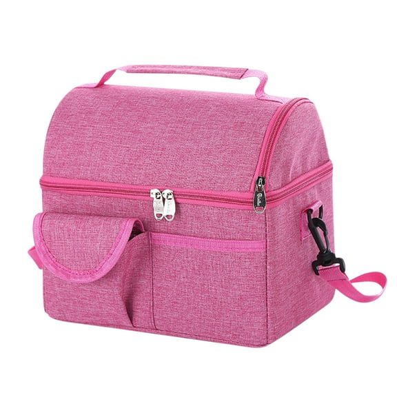 openpig Reusable Lunch Box for Men/Women - Insulated Lunch Bag Leakproof Lunchbox for Work Office Picnic Beach - Freezable Lunch Cooler Bag with Adjustable Shoulder Strap - Hot Pink