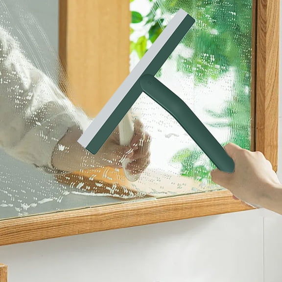 openpig Shower Squeegee for Glass Door, Rubber Water Wiper for Bathroom Tile and Mirror, Window Cleaning Scraper, Clear Plastic Window Cleaner Tool, Green