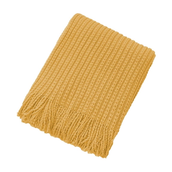 openpig Throw Blankets for Couch - Textured Chunky Knit Woven Blanket - Super Soft, Warm Decorative Boho Throw with Tassels for Bed, Sofa and Living Room, Yellow, 50×67.71 Inches