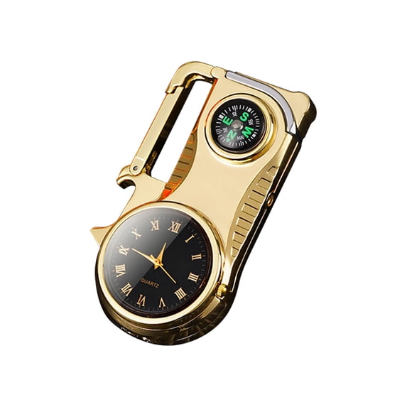 openpig Torch Lighter, Clock Dial Keychain Lighter, Metal Torch Lighter, Cool Lighter, Multifunctional Lighter With Compass for Camping Grill Fireplace Gold
