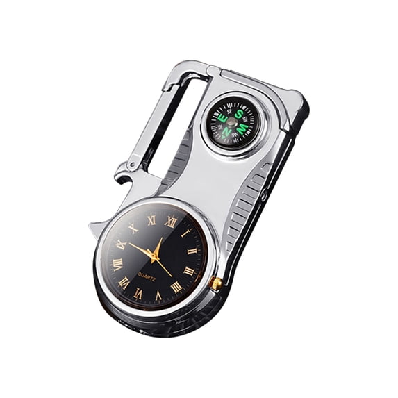 openpig Torch Lighter, Clock Dial Keychain Lighter, Metal Torch Lighter, Cool Lighter, Multifunctional Lighter With Compass for Camping Grill Fireplace Silver