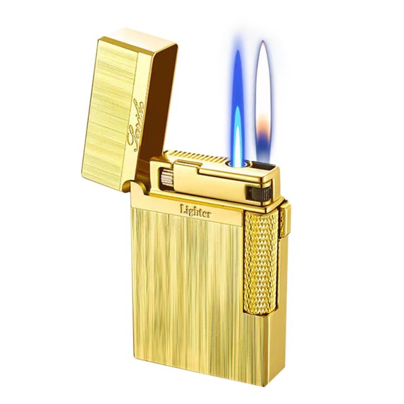 openpig Torch Lighter, Dual Flame Mode Classic Lighter, Jet Torch Lighter Soft Flame Lighter 2 in 1 Windproof Refillable Butane Lighter for Men Dad Husband Collect, Gold