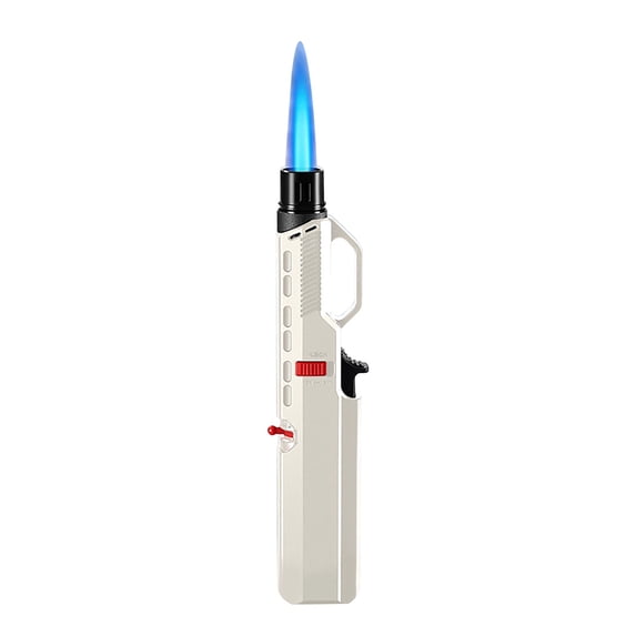 openpig Torch Lighter, Windproof Adjustable Jet Flame, with Safety Lock, Refillable Butane Torch Lighters for Grill, Camping, Candle, Stove (NO Gas) White