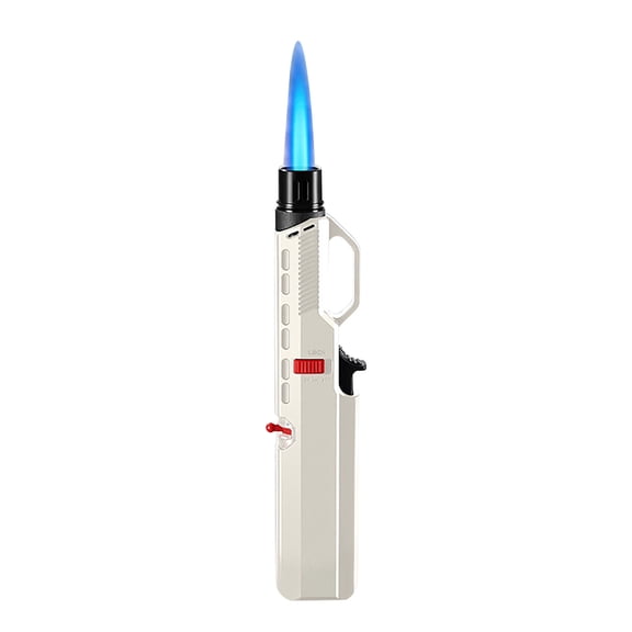 openpig Torch Lighter, Windproof Adjustable Jet Flame, with Safety Lock, Refillable Butane Torch Lighters for Grill, Camping, Candle, Stove (NO Gas) White