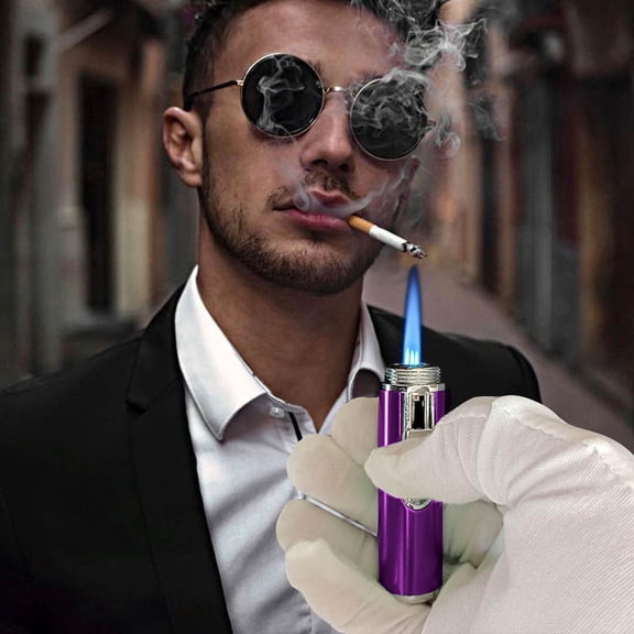 openpig Torch Windproof Butane Gas Lighter - Jet Single Flame Lighter, Adjustable Flame, Refillable Fuel (Purple)