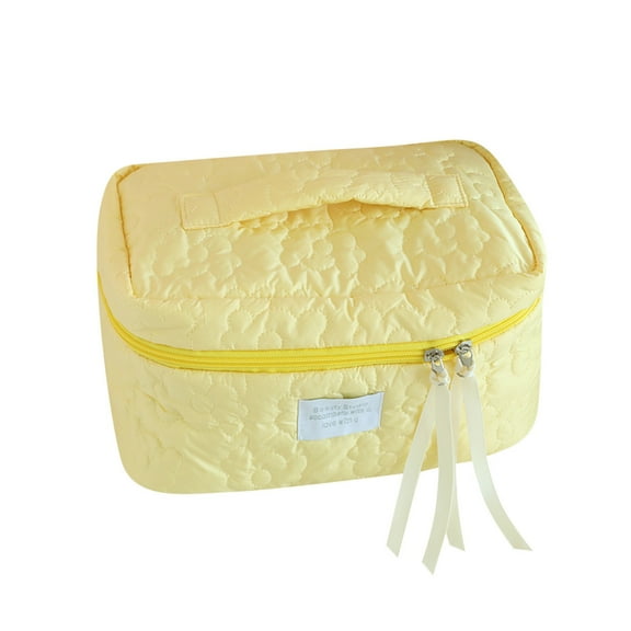 openpig Travel Makeup Bag, Large Capacity Cosmetic Bags for Women, Makeup Organizer Case, Portable Pouch Open Toiletry Bag Makeup Bag, Yellow