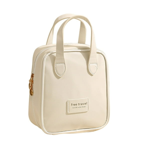 openpig Travel Makeup Bag, Large Flat-Open Cosmetic Bag Make Up Organizer Case for Women, Waterproof PU Leather Toiletry Bag with Brush Compartment Skincare Pouch for Toiletries Accessories(White)