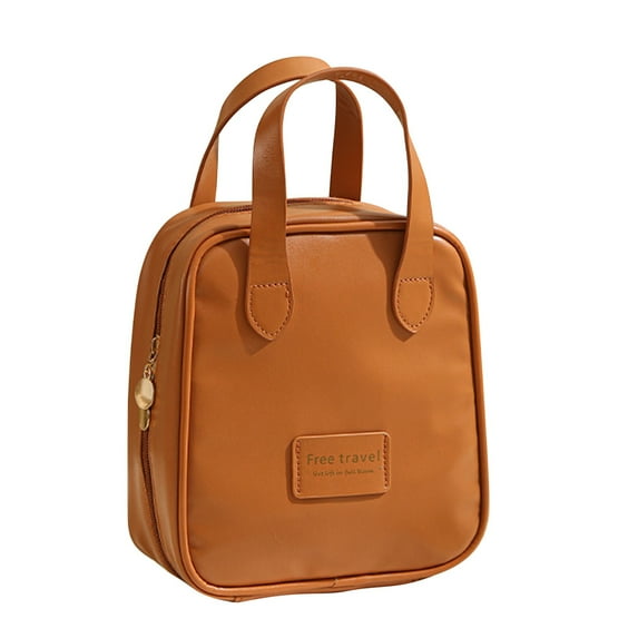 openpig Travel Makeup Bag, Large Flat-Open Cosmetic Bag Make Up Organizer Case for Women, Waterproof PU Leather Toiletry Bag with Brush Compartment Skincare Pouch for Toiletries Accessories(Brown)