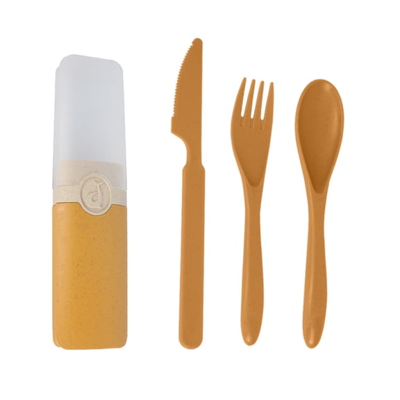 openpig Travel Utensils Set with Case, Wheat Straw Reusable Spoon Knife Forks Tableware, Portable Cutlery Set for Lunch Box Accessories for Adults Travel Picnic Camping or Daily Use, Yellow