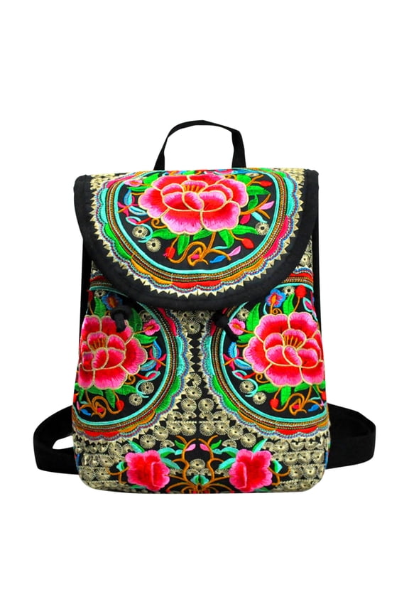 Vintage Embroidered Women Backpack Ethnic Travel Handbag Shoulder Bag, Embroidered Backpack Purse E