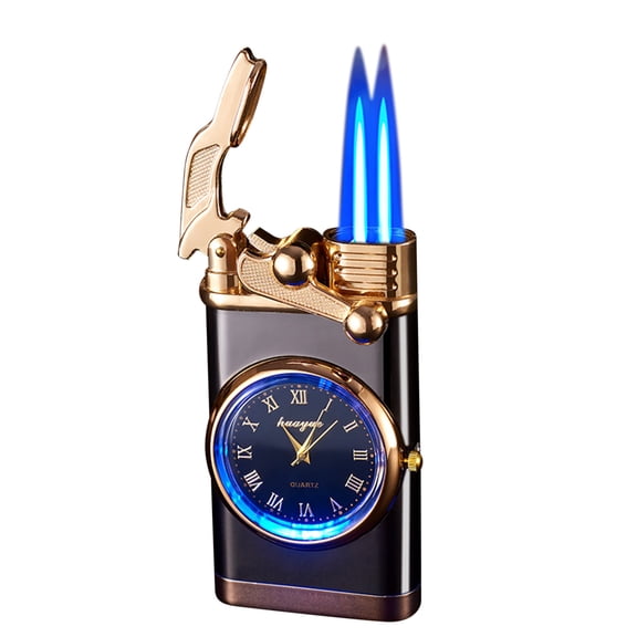 openpig Windproof Lighter, Vintage Lighter with Watch, Jet Torch Flame Lighters, Cool Lighters, Butane Refillable for Men/Husband (Fuel Not Included) B