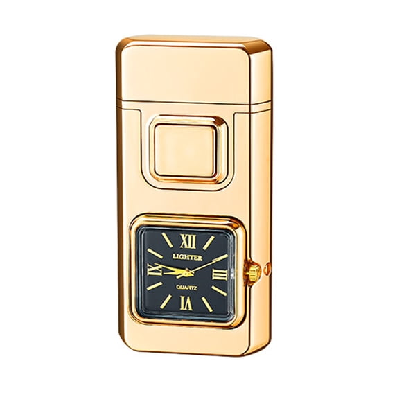 openpig Windproof Lighter, Vintage Lighter with Watch, Jet Torch/Soft Flame Switchable Lighters, Dual Flame Torch Lighter, Butane Refillable for Men/Husband (Fuel Not Included) E