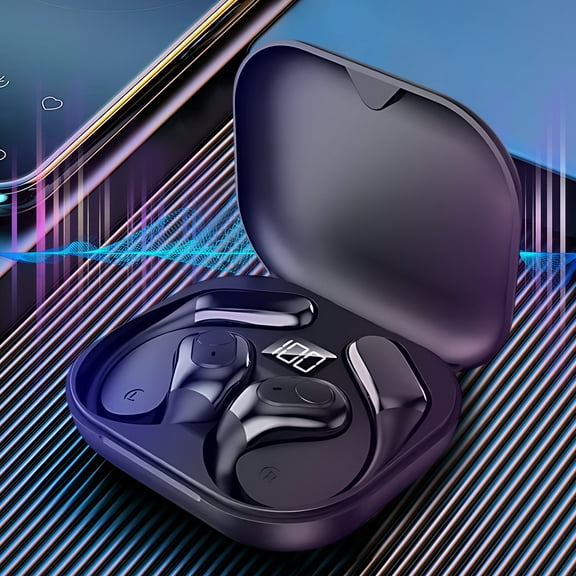 openpig Wireless Earbuds Bluetooth 5.4 Headphones Sport, Bluetooth Earbuds with Earhooks, Charging Case Digital Display Sports Ear Buds, Noise Cancelling Mic for Running Gym Workout-Black