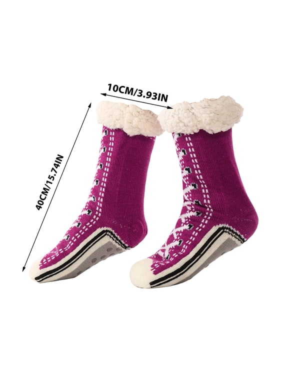 Women's Winter Non Slip Super Soft Warm Cozy Fleece Lined Fuzzy Slipper Socks with Grippers, Winter Warm Soft Thick Non Slip Thermal Home Socks