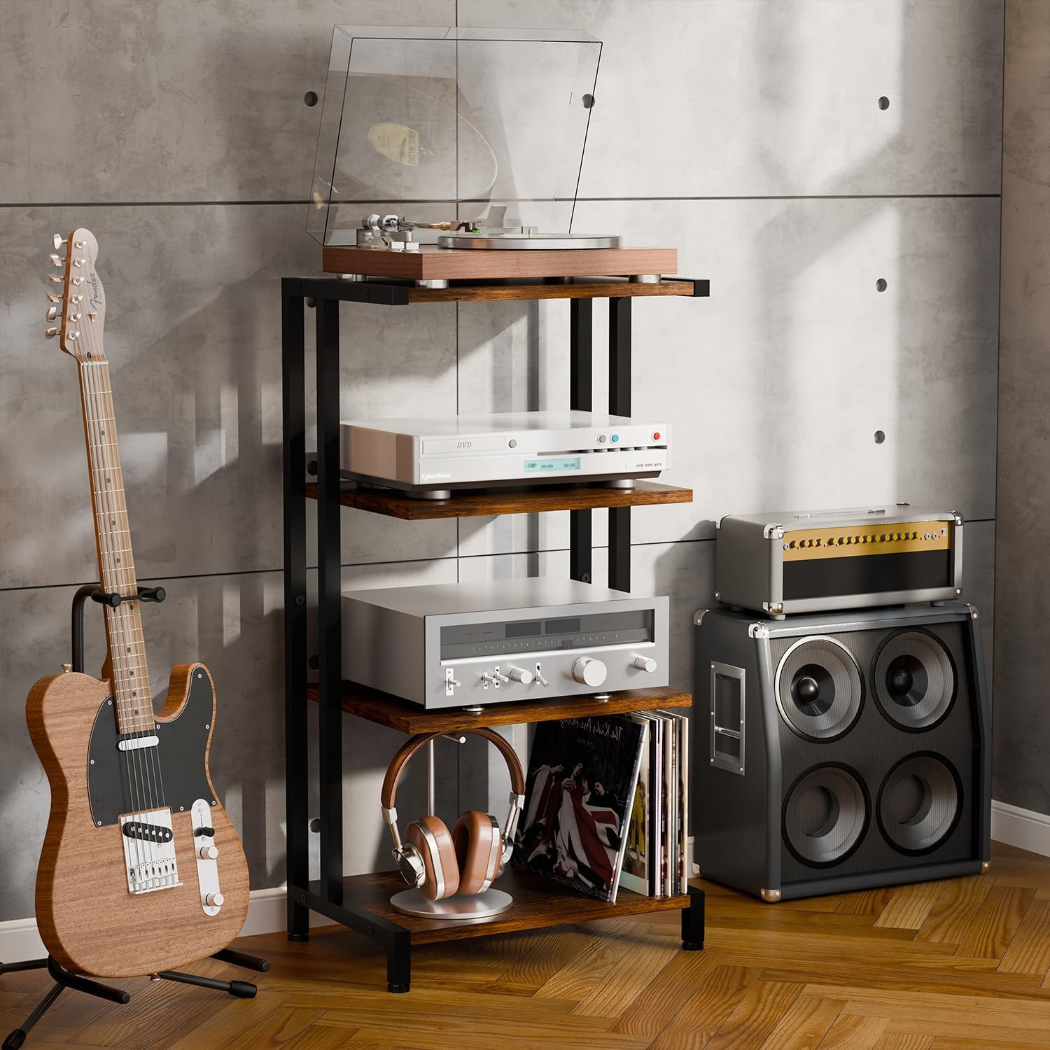opiuigvbnl X-cosrack 4-Tier AV Media Stand Corner Shelf Wooden Corner ...