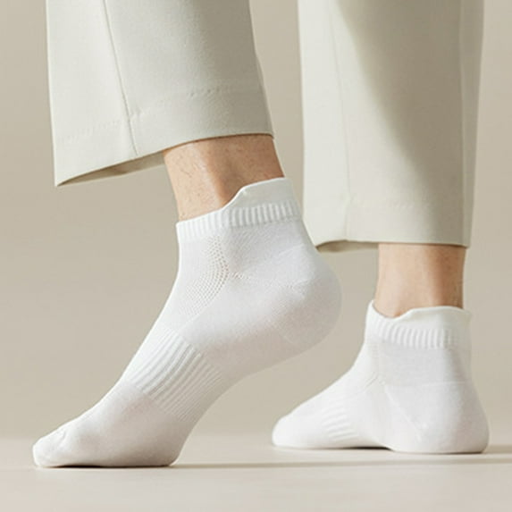 opolski 1 Pair Men Boat Socks Low-cut Shallow Cotton Solid Color High Elasticity Anti-slip Soft Sweat-absorption Anti-shrink Sports Short Invisible Socks Khaki