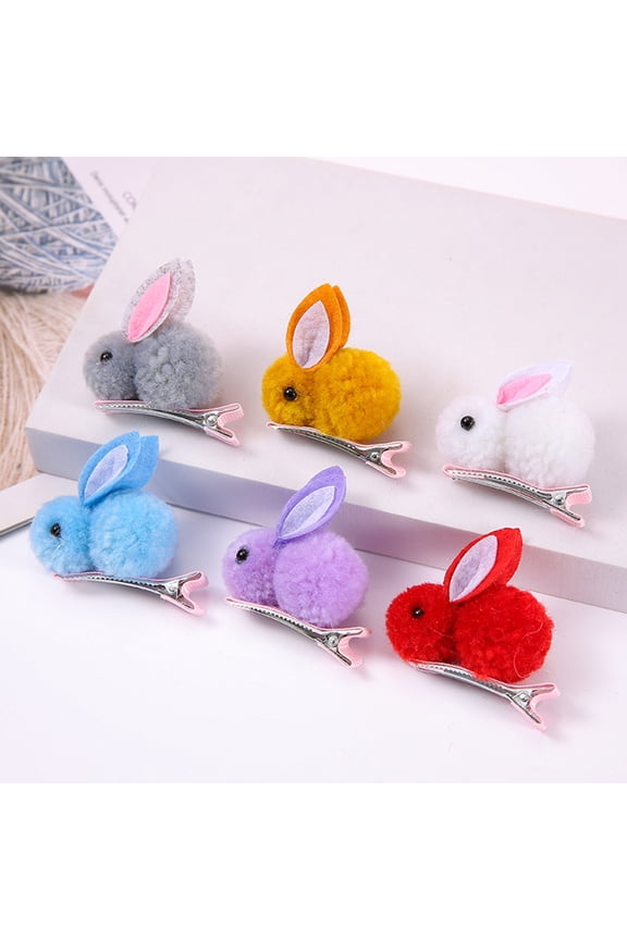 1 Pair Winter Plush Bunny Hairpins Hair Clips Vivid Color Creative Shape Adorable Sweet Hairpins Hair Accessory for Kids Blue