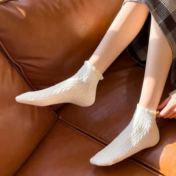 opolski 1 Pair Women Socks Low-cut Shirribg Edge Hollow Out Mesh Solid Color High Elasticity Anti-slip Thin Soft Breathable Sweat-absorption Anti-shrink Short Boat Socks Dark Khaki