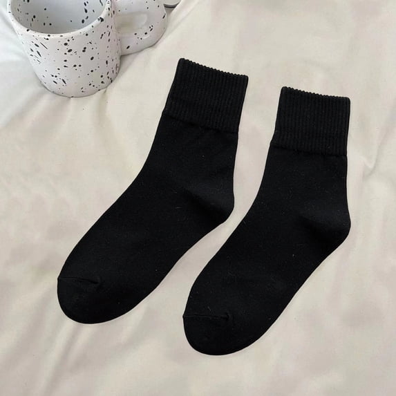opolski 1 Pair Women Socks Mid-tube Japanese Style Solid Color High Elasticity Anti-slip Thickened Soft Warm Sweat-absorption Anti-shrink Sports Socks Beige