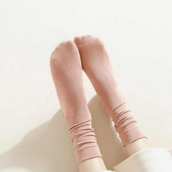 opolski 1 Pair Women Socks Mid-tube Solid Color Knitted Thick Warm Elastic Anti-shrink Soft Warm Anti-pilling Anti-slip Lady Winter Socks Black