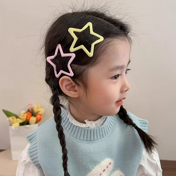 opolski 3 Pcs/Set Children Hairpins Hollow Out Star Shape Solid Color Anti-slip Snap Tightly Princess Style Lightweight Portable Hair Decoration Organization Girls Hair Clips Pink
