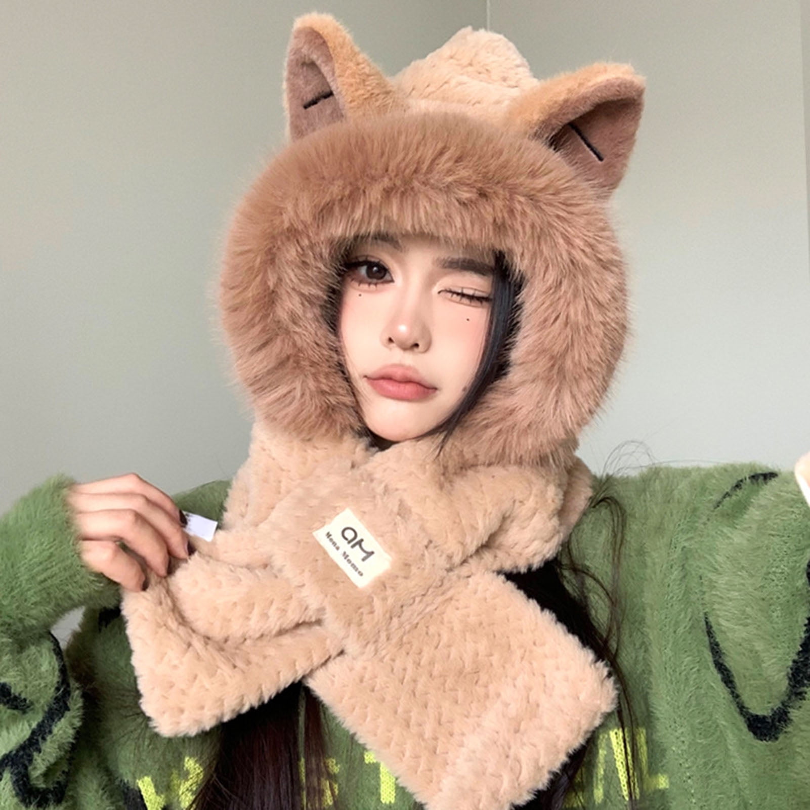 opolski Fashion Plush Cap Scarf Fox Ear Design Super Soft
