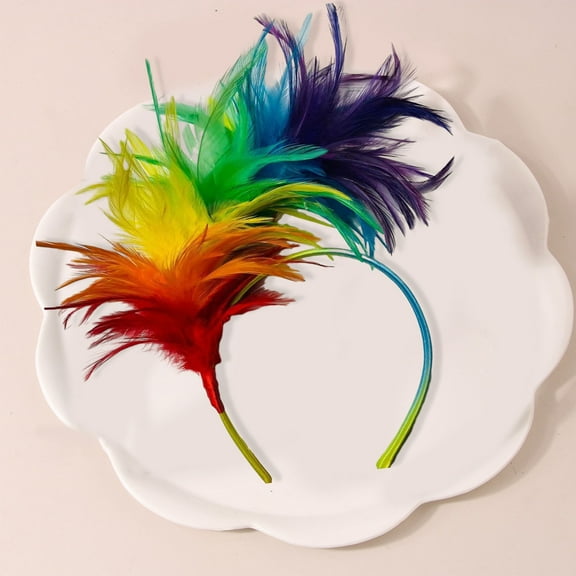 opolski Hairband Vintage Colorful Feather Design Headband Stylish Hair Accessory for Weddings Parties Halloween Dark Red