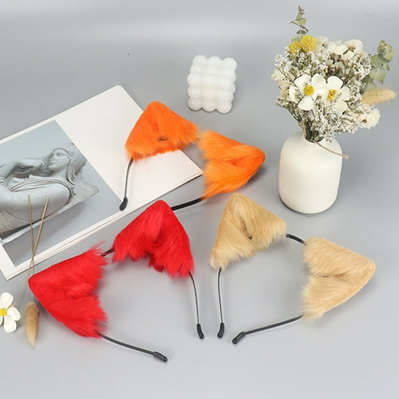 opolski Handmade Simulation Fox Ears Hair Band Movable Cat Ears Hair Hoop Plush Animal Ear Headband Headdress Props Grey
