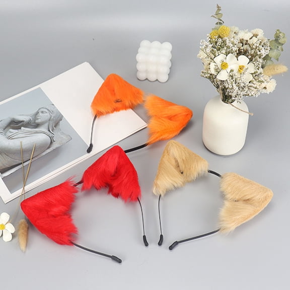 opolski Handmade Simulation Fox Ears Hair Band Movable Cat Ears Hair Hoop Plush Animal Ear Headband Headdress Props Orange