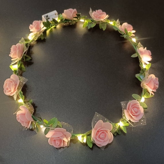 opolski Romantic Glowing Wreath LED Light Rose Flowers Hairband Headpiece Wedding Party Girl Birthday Favor Luminous Hair Garland Blue