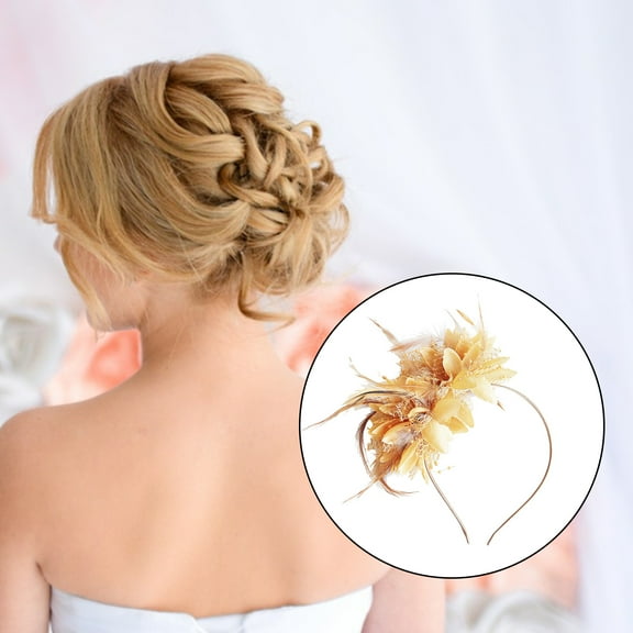 opolski Vintage Feather Headband Elegant Cloth Flower Women Girls Hair Loop Band Bridal Hair Accessories Wedding Party Hairstyle Decoration Headwear Pink