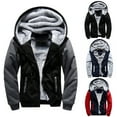 thumbnail image 1 of opolski Winter Coat Solid Colors Drawstring Zipper Fly Cardigan Hooded Extra Thick Men Jacket for Work, 1 of 7