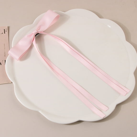 opolski Women Hair Clip Bow Satin Retro Long Ribbon Large Size Solid Color Anti-slip Hair Ponytail Decoration Hairpin Hair Accessory Hair Barrettes Dark Coffee