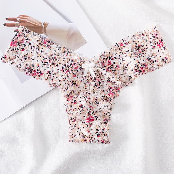opolski Women Panties Floral Lace Seamless Bow Decor Low Waist Thin Quick Dry Soft Breathable Anti-septic Elastic Lady Underpants Brief