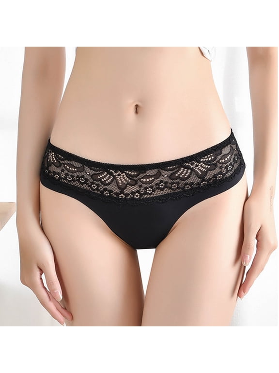 Women Sexy Briefs See-through Lace Stitching Seamless Panties Mid-rise Solid Color Female Transparent Pantie