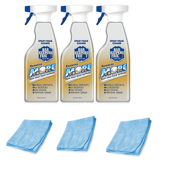 opti b-ar keep'er Kitchen Deep Clean Kit  3 Heavy-Duty Foam Cleaners (25.4oz Each) + 3 Premium Microfiber Towels | Cuts Grease, Removes Hard Water & Burn Marks